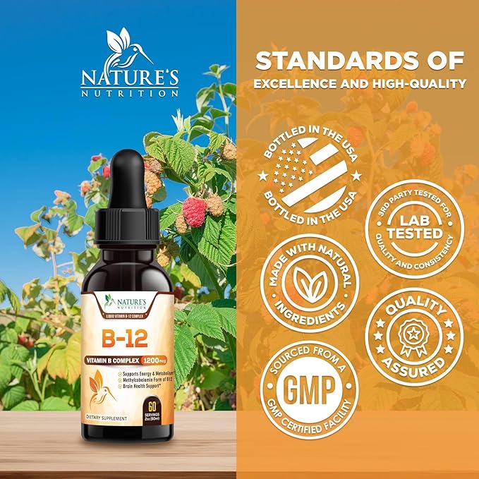 B-12 Vitamin Energy Drops (Methylcobalamin) Extra Strength Super B Complex - Sublingual B12 Liquid for Immune Support, Heart Health & Cellular Energy Support, Raspberry Flavored - 2 Fl Oz