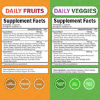 Daily Fruits and Veggies Supplement for Women and Men - 47 Whole Food Fruits and Vegetables - Diverse Natural Balance of Vitamins Minerals and Noni - 180 Fruit Capsules, 180 Veggie Capsules (2 Pack)