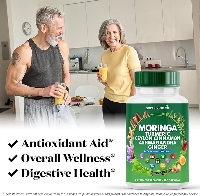 Moringa Supplement | Turmeric, Ginger, Boswellia, Saffron, Holy Basil, Nettle -Support Supplement for Women and Men with Ceylon Cinnamon, Quercetin, Tart Cherry - 360 Capsules