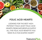 NaturesPlus Folic Acid Hearts - 90 Tablets - Supports Immune & Prenatal Health with Methylfolate & Methylcobalamin - Gluten Free, Vegetarian, Allergen Free - 90 Servings