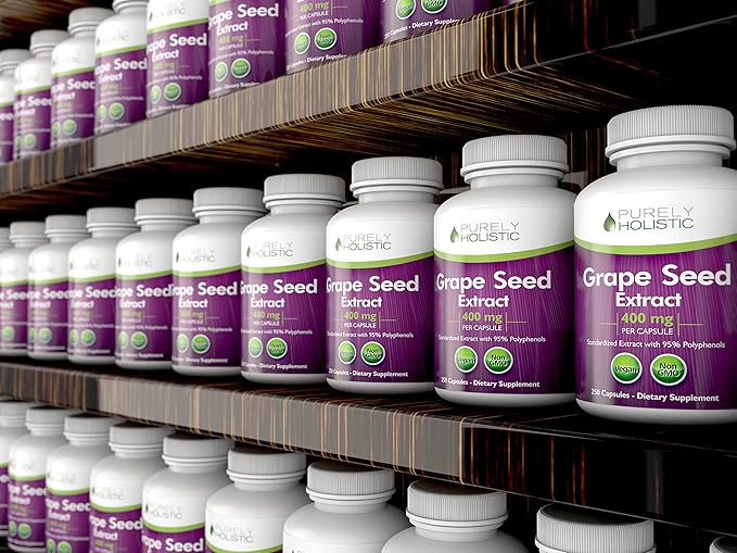 Purely Holistic Grape Seed Extract - 250 Vegan Capsules - 8+ Month Supply - Standardized to 95% Polyphenols - Maximum Strength Grapeseed - Non-GMO & Pesticide Free