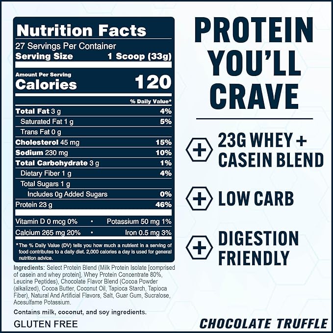 PEScience Select Protein Powder, Whey and Casein Blend, Lean Protein Powder for Women and Men, Low Calorie, Low Carb, Keto Friendly, Gluten Free, Chocolate Truffle - 27 Servings