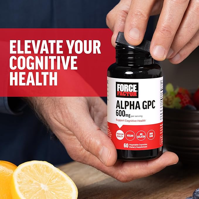 Force Factor Alpha GPC Brain Supplement for Memory and Focus, Mood Support Supplement with Alpha GPC 600mg, Premium Quality, Vegan, Non-GMO, 60 Capsules