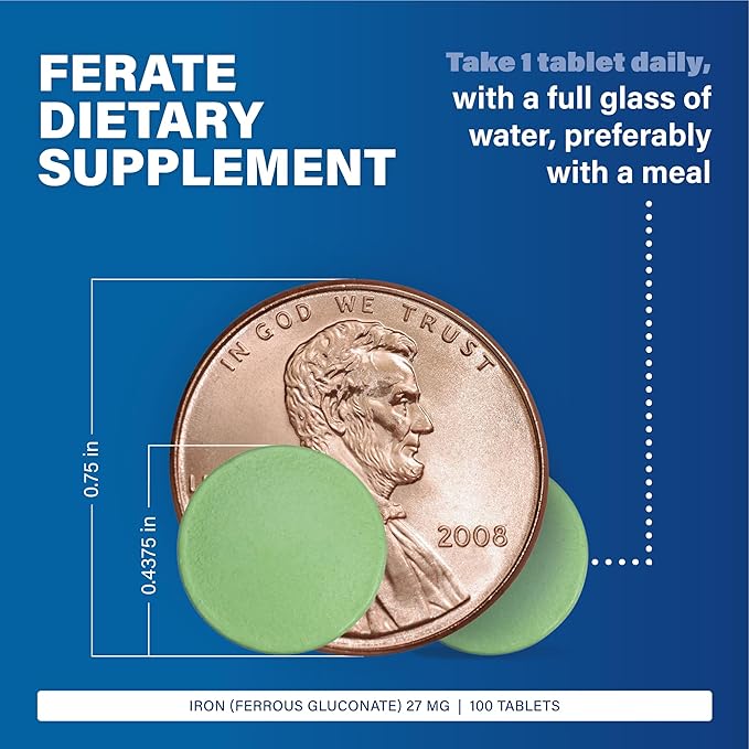 Major 27 mg Ferate Tabs - Ferrous Gluconate Elemental Iron Dietary Supplement - 100 Count (4 Pack)