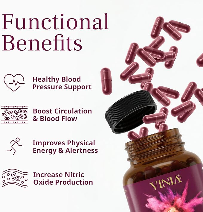 VINIA Piceid Resveratrol Supplement Capsules. Increases Blood Flow and Nitric Oxide. Blood Pressure and Heart Health Support | Antioxidant from Red Grapes | Non-GMO, 60 Count