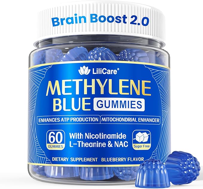 Methylene Blue Gummies 7mg Per Serving for Humans | Upgraded Antioxidant & Brain Booster Supplement for Cognitive Function, Energy, Cellular & Mitochondrial Health | Pure, Vegan, 60 Counts