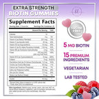 Hair Vitamins Gummies with Biotin 5000 mcg per Serving - Hair Growth Support with Vitamins E & C for Thicker, Stronger & Beautiful Hair - Hair Skin and Nails Vitamin, Gluten Free - 120 Gummies