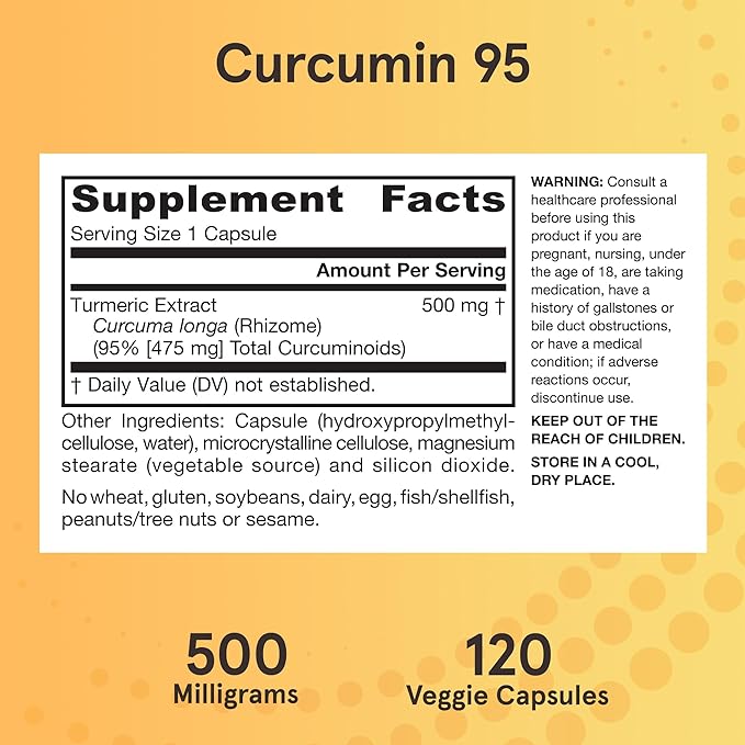 Jarrow Formulas Curcumin 95 Supplement - Turmeric Extract Supplement, 500 mg for Antioxidant & Joint Support, 120 Capsules