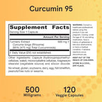 Jarrow Formulas Curcumin 95 Supplement - Turmeric Extract Supplement, 500 mg for Antioxidant & Joint Support, 120 Capsules