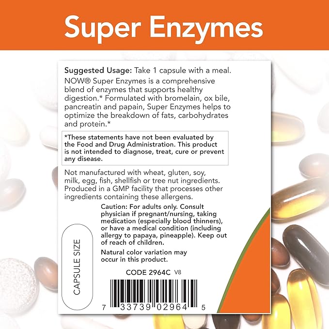 NOW Supplements, Super Enzymes, Formulated with Bromelain, Ox Bile, Pancreatin and Papain, Super Enzymes, 180 Capsules