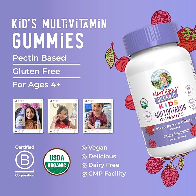 MARYRUTH'S Kids Vitamins | Multi | 1 Month Supply | Multivitamin Gummies for Ages 4+ | Multivitamin for Kids | Vegan | Only 2 Gummies a Day | 60 Count
