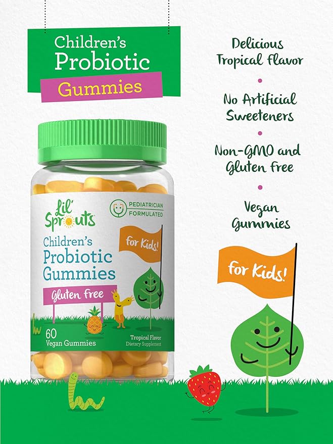 Carlyle Probiotics for Kids | 60 Gummies | Tropical Flavor | Vegan, Non-GMO & Gluten Free Supplement | by Lil' Sprouts