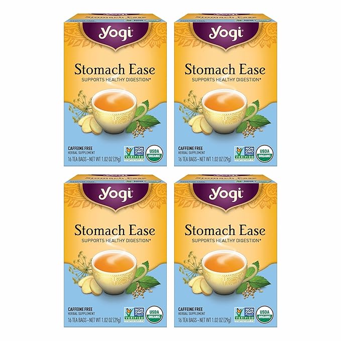Yogi Tea Stomach Ease - 16 Bags per Pack (4 Packs) - Digestive Tea to Help Soothe & Calm the Stomach - Includes Licorice, Fennel, Ginger, Peppermint & More