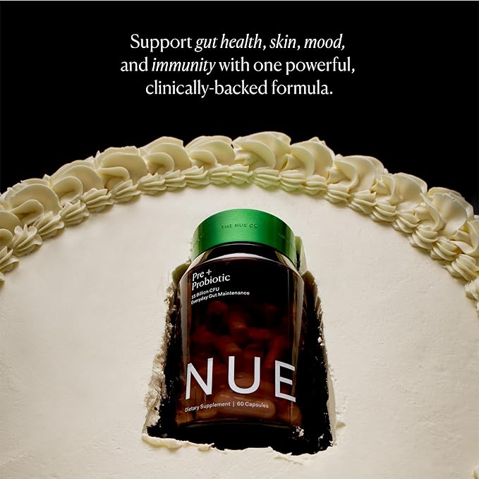 The Nue Co. Pre + Probiotic Supplement - Synbiotic & Spore Based Formula for Daily Gut Balance - Vegan & Gluten Free Immune Supplement - Supports Digestive Wellness, Immunity & Skin | 60 Capsules