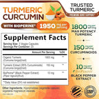 Turmeric Curcumin Supplement - 95% Curcuminoids with Organic Turmeric & BioPerine Black Pepper for Best Absorption - Daily Joint & Immune Health Support, Vegan, Non-GMO, Bottled in USA - 60 Capsules