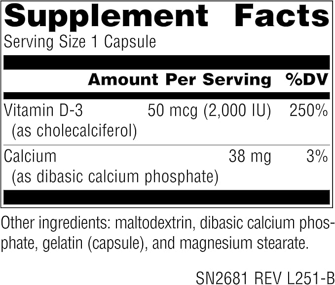Source Naturals Vitamin D-3, Bioactive Form for Bone & Immune Health*, 50mcg (2000 iu) - 400 Capsules