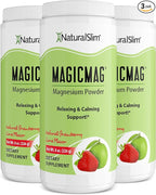 NaturalSlim MagicMag - Highly Absorbable Magnesium Citrate Powder for Relaxation, Energy, Better Sleep & Metabolic Support - Magnesium Supplement for Women & Men - Strawberry & Lime Flavored 8oz 3pk