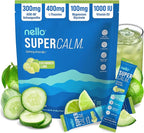 Nello Supercalm Powdered Drink Mix, Cortisol Reducer and Sleep Aid Supplement, L Theanine, Ksm-66 Ashwagandha, Magnesium Glycinate, Vitamin D 3, No Sugar, Non GMO, On The Go, 20 Ct, Cucumber Lime