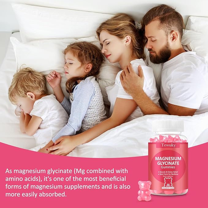 Magnesium Glycinate Gummies 500mg, Sugar-Free for Adults & Kids, Magnesium Gummy for Relaxation, Stress & Muscle Relief, Supports Bone & Nerve Health, Vegan, Pectin-Based, 60 Count, Strawberry Flavor
