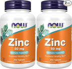 NOW Foods Supplements, Zinc (Zinc Gluconate) 50 mg, Supports Enzyme Functions*, Immune Support*, 250 Tablets (Pack of 2)