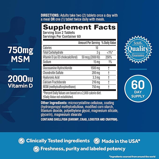 Move Free Advanced Glucosamine Chondroitin MSM + Vitamin D3 Joint Support Supplement, Supports Mobility Comfort Strength Flexibility & Bone + Immune Health - 120 Tablets (40 servings)*