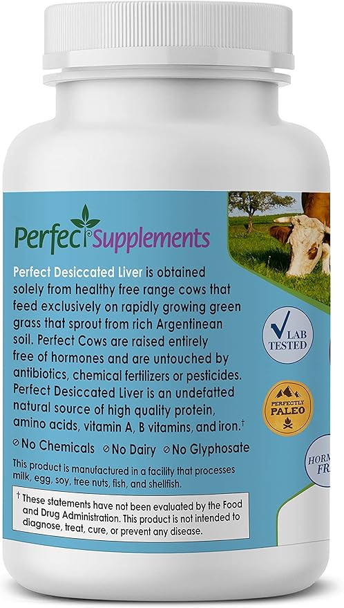 Perfect Supplements – Perfect Desiccated Liver – 120 Capsules – Undefatted Beef Liver – Natural Source of Protein, Iron, Vitamins A & B – 3 Pack