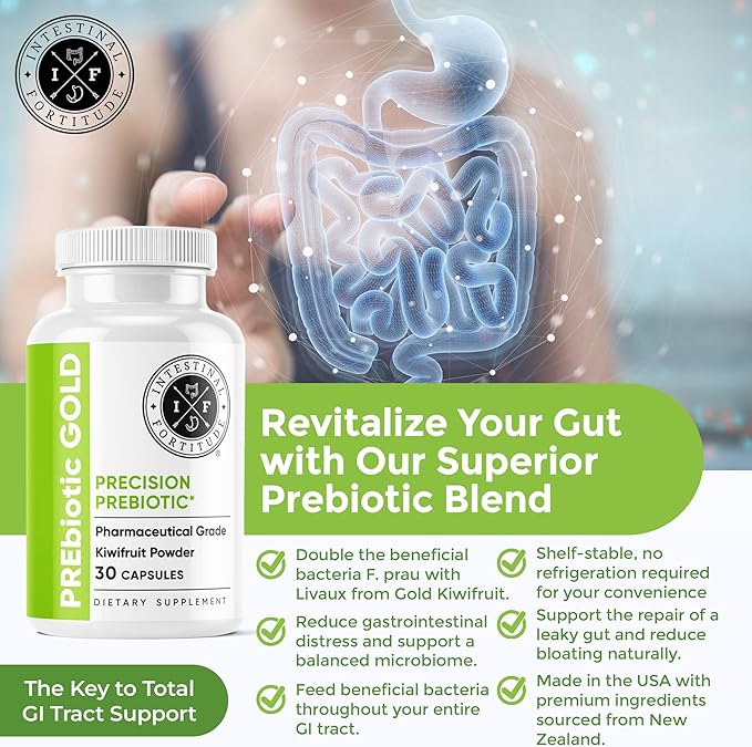 Intestinal Fortitude PREbiotic Gold: Kiwifruit Fiber, Butyrate & Prebiotic Restore Supplement to Support the Gut, Immune & Digestive Support, Anti-Bloating & Leaky Gut Repair, Dairy-Free Capsules