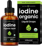 Organic Iodine Liquid Drops - 250 mcg Iodine Supplement for Women & Men - Potassium Iodide Solution 250 mcg - 590 Servings - Thyroid, Hormone & Metabolic Support - Non-GMO, Vegan