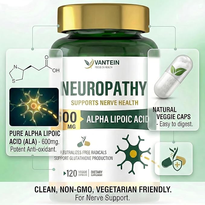 Nerve Savior for Neuropathy 600mg - 120 Veggie Capsules High Potency Alpha Lipoic Acid Supplement for Hands, Feet & Toes Comfort - Powerful Antioxidant Formula