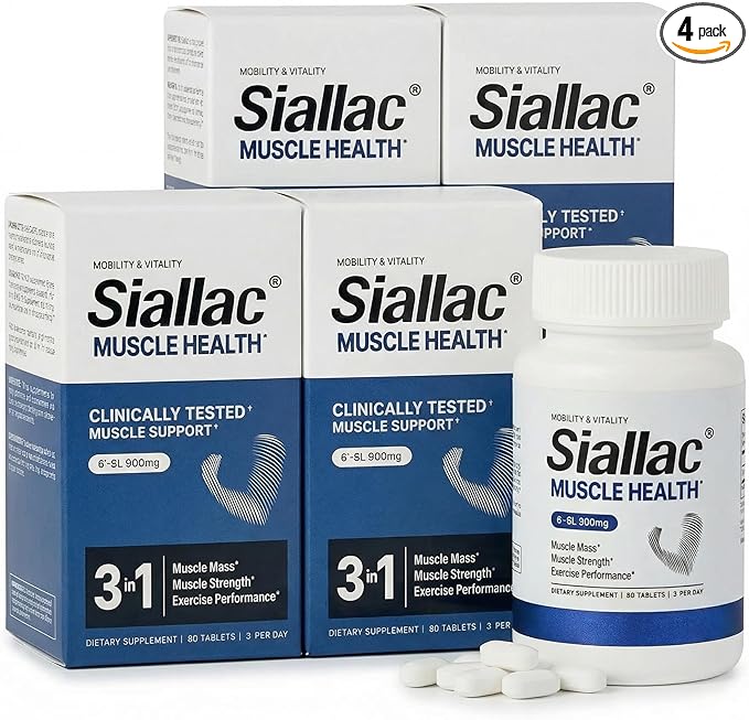 Muscle Health - Enhance Muscle Mass & Strength, Fast Workout Recovery, Reduce Fatigue & Boost Exercise Performance, 6-Sialyllactose (6-SL), 900mg, 90 Tablets (4-Pack | Best Value)