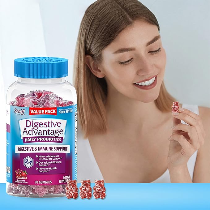 Digestive Advantage Daily Probiotic Gummies for Digestive & Gut Health for Men and Women, Superfruit Flavor, Red, 180 Count, Pack of 2