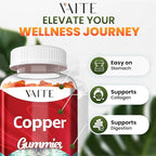 VAITE Copper Supplement Gummies 10 mg Amino Acid Chelate – Trace Mineral that Plays a Role in Collagen Formation, Gentle on Stomach, Supports Daily Nutrition & Balance – Vegan, Non-GMO, 60 Count