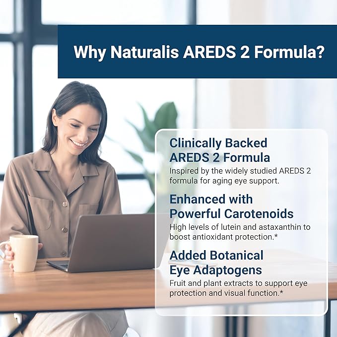 Naturalis Areds2 Clinically Based Eye Supplement | Lutein, Zeaxanthin, Astaxanthin, Bilberry, Blueberry, Cranberry & Grape Seed Adaptogen Blend | 60 Vision Essential Softgels
