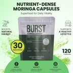 Burst 100% Organic Moringa Capsules – Supports Energy, Immunity, & Vitality | Pure Moringa Oleifera Supplement | Rich in Vitamins, Protein, & Antioxidants | Vegan, Non-GMO - 120 Capsules