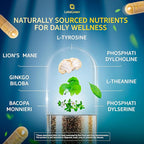 Organic Lions Mane Supplement Capsules - 120 Real Mushrooms Lion's Mane Capsules with Ginkgo Biloba Herb, Bacopa Monnieri, L Theanine, L Tyrosine - Mushroom Complex for Daily Wellness
