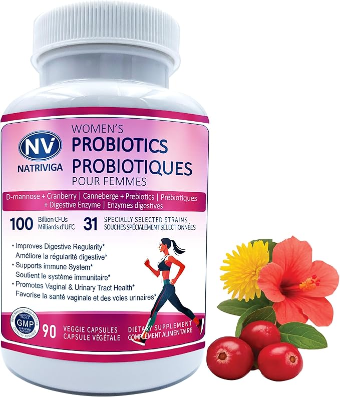 Women’s Probiotic 100 Billion CFU – 31 Strains with Prebiotics, Digestive Enzymes, Cranberry & D-Mannose – Supports Gut, Vaginal & Urinary Health – 90 Veggie Capsules