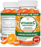 Lunakai USA Made High Potency Vitamin C Gummies for Adults and Kids - 300mg Immune Support - Non-GMO, Vegan, Delicious Orange Flavor, 60ct