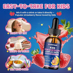 Kids Magnesium Liquid Drops - Magnesium Glycinate Drops for Kids, Citrate Liquid with Calcium, Omega-3, L-theanine, Zinc, Vitamin B6 D3 C for Sleep, Relaxation, Calm & Focus, Strawberry Flavor,2 Fl Oz