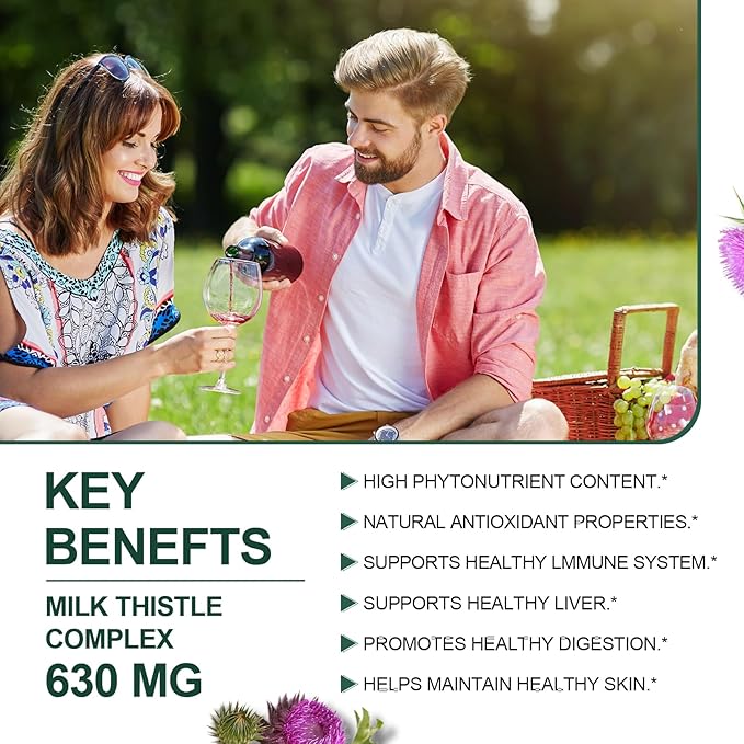 Milk Thistle 500 mg Silymarin Marianum Liver Support, Antioxidant Support, Detox, Liver Protection Capsules for Staying Up Late, Drinking and Hangover, Dull Skin