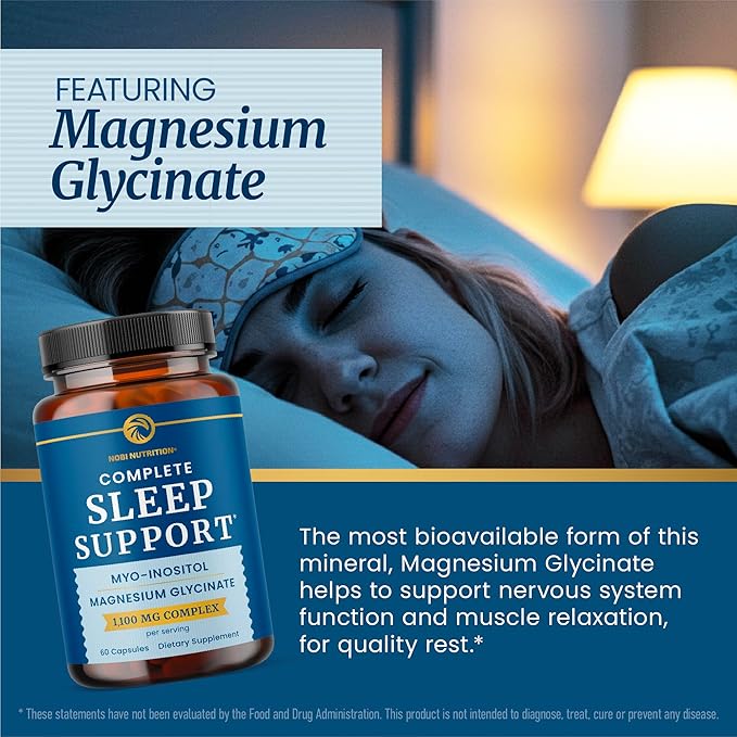 Complete Sleep Support | Myo Inositol + Magnesium Glycinate | Restful Sleep & Relaxation Support | 1100MG Complex | Melatonin-Free, Non-GMO | Inositol Supplement with Magnesium-Glycinate | 60 Ct