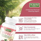 DR. HERBAL WELL UTFREX Clinically Proven Urinary Tract UTI Health Supplement Natural Support Cleanse Flush Protect (No Probiotics & D-Mannose) – 60 Capsules