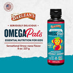 Barlean's Omega Pals Omega 3 for Kids, Yummy Straw-Nana Flavored Children's Liquid Flax Seed Oil Supplement with 1,483 mg ALA, Non-GMO, Vegan Brain and Eye Health, 8 oz