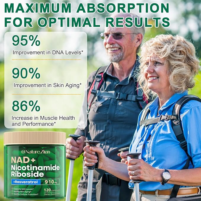 NAD Supplement - NAD+ Nicotinamide Riboside 910 Mg Supplement for Women & Men, Liposomal Nicotinamide Riboside with Resveratrol, for Focus, Boost - 120 Capsules (120 Count (Pack of 1))