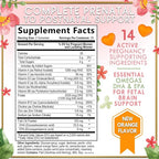 Prenatal Vitamins for Women – Complete Pregnancy Multivitamin - Folic Acid, Omega 3 DHA, Choline, Vitamin D – Essential Support for Mom's & Baby Brain Development - Tasty Orange Flavor - 60 Gummies