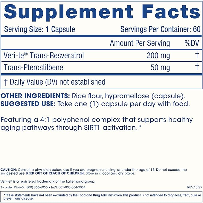 ProHealth Sirtuin 1 Activator | 60 Capsules | Resveratrol Combined with Pterostilbene Activates SIRT1 for Longevity & Cellular Support | Triple Lab-Tested, GMP-Manufactured in USA
