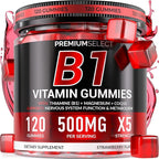 Vitamin B1 Gummies – Sugar-Free Thiamine Supplement with CoQ10 & Magnesium – B1 Gummies for Adults – 120 Gummy Supplement, 2-Month Supply