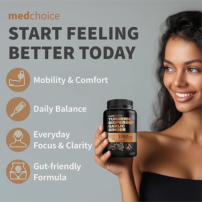 4-in-1 Turmeric Joint Support Supplements with Garlic and BioPerine - 2360 mg High Potency Herbal Blend for Mobility, Everyday Flexibility, Digestive Comfort, Active Aging Support (120ct, Pack of 2)