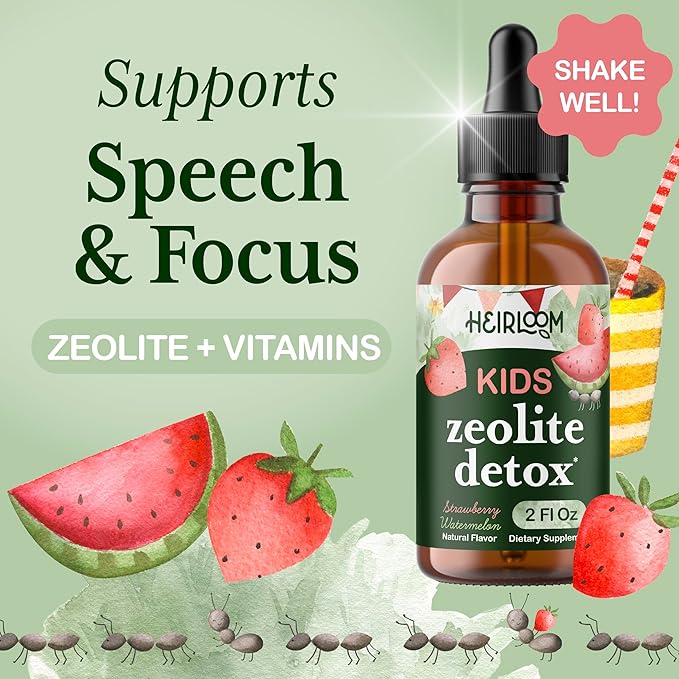 Zeolite Detox for Kids Liquid Drops - Gentle Daily Cleanse & Speech Support with Methylated B12 & Vitamin D - Kids Clinoptilolite Zeolite Drops Detox Cleanse Supplement 2oz