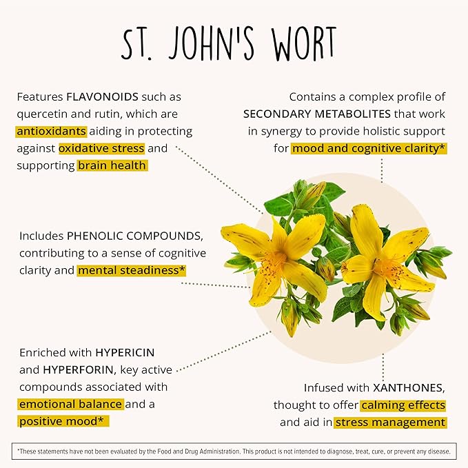 Joy-Filled Mood Support Supplement - 7 Herb Complex + St. Johns Wort (180 Ct) | Rhodiola Rosea, Eleuthero, Ashwagandha | Stress Relief – Helps Calm The Mind & Body | 100% Plant-Based Happy Pills