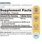 Vitamin World Grape Seed Extract, 95% Polyphenols, Supports Heart Health & Antioxidant Protection, Gluten-Free, Vegetarian, 100 Servings